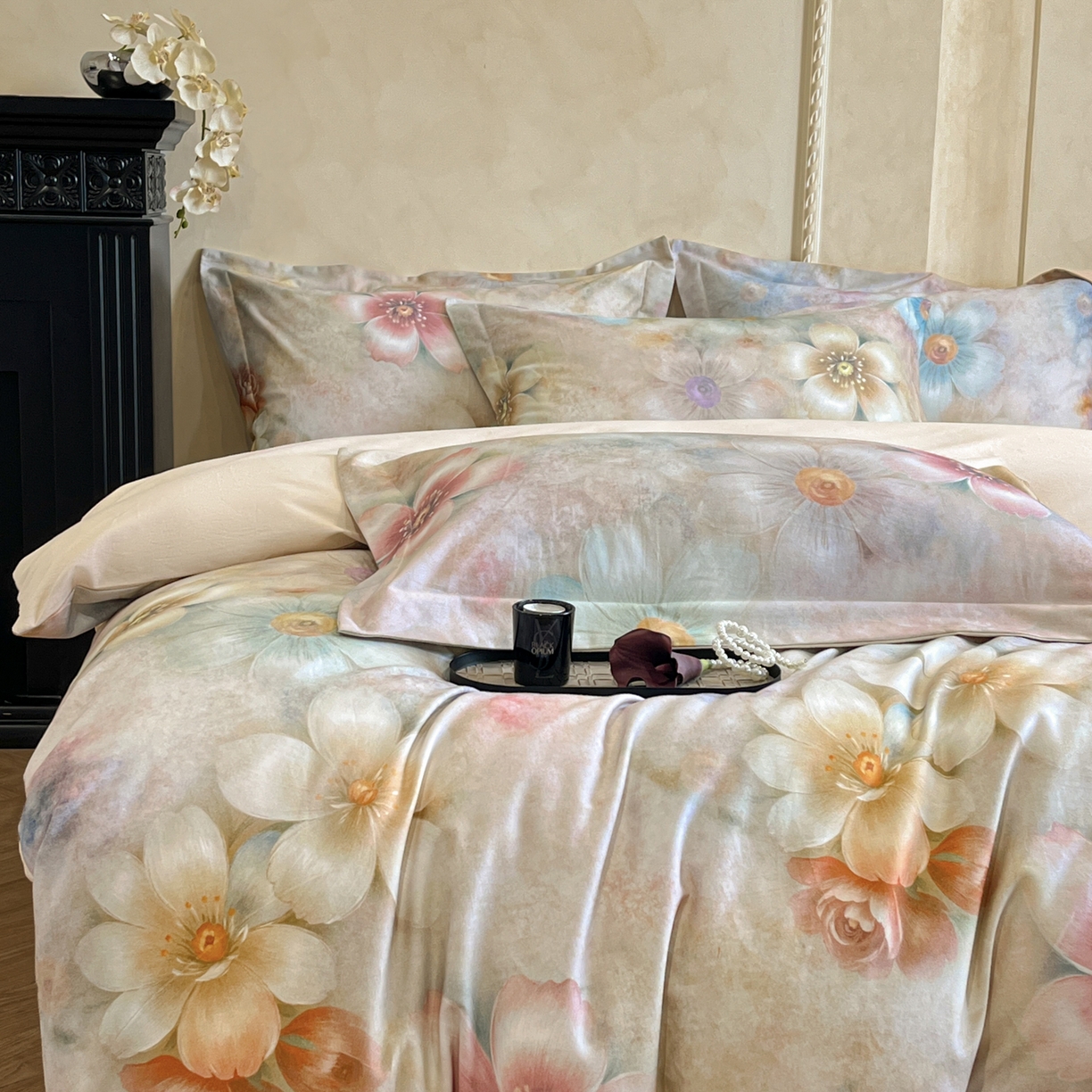 91家纺网 家纺一手货源 找家纺 禾时 2025新款全棉超柔数码印花磨毛四件套（32x21磨毛） 听妍（米）