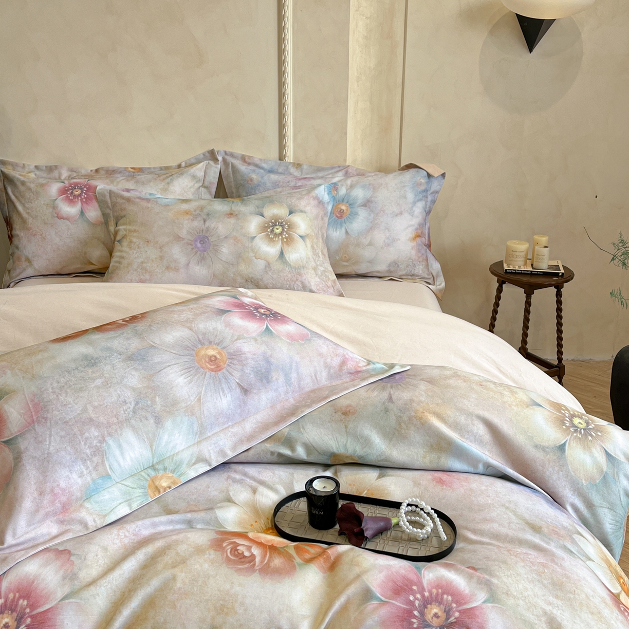 91家纺网 家纺一手货源 找家纺 禾时 2025新款全棉超柔数码印花磨毛四件套（32x21磨毛） 听妍（米）