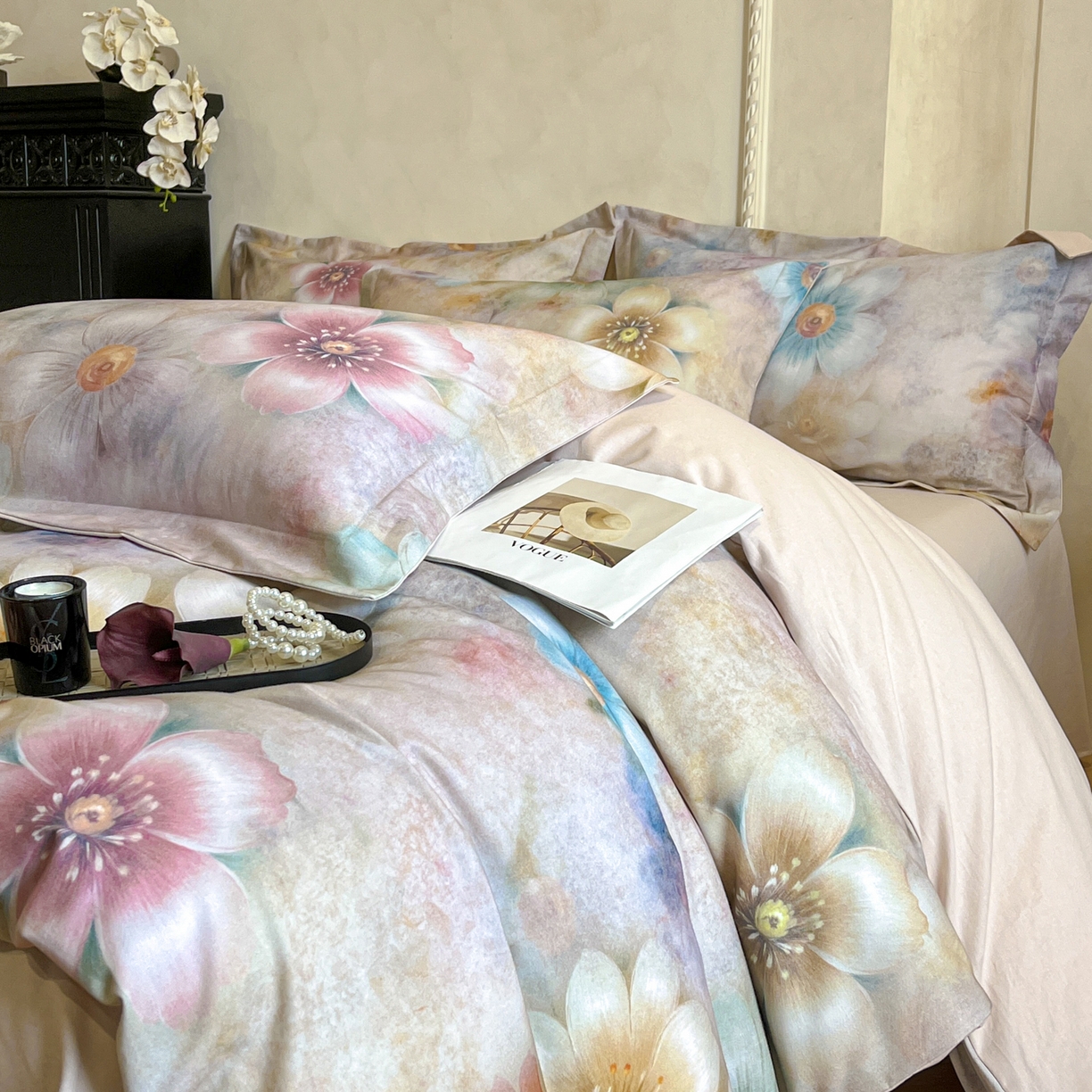 91家纺网 家纺一手货源 找家纺 禾时 2025新款全棉超柔数码印花磨毛四件套（32x21磨毛） 听妍（米）