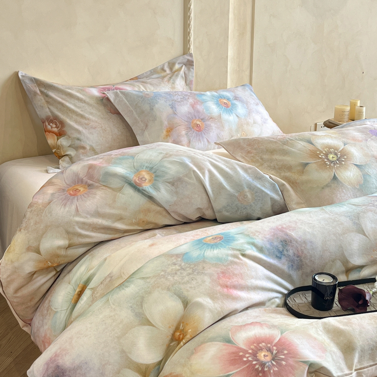 91家纺网 家纺一手货源 找家纺 禾时 2025新款全棉超柔数码印花磨毛四件套（32x21磨毛） 听妍（米）