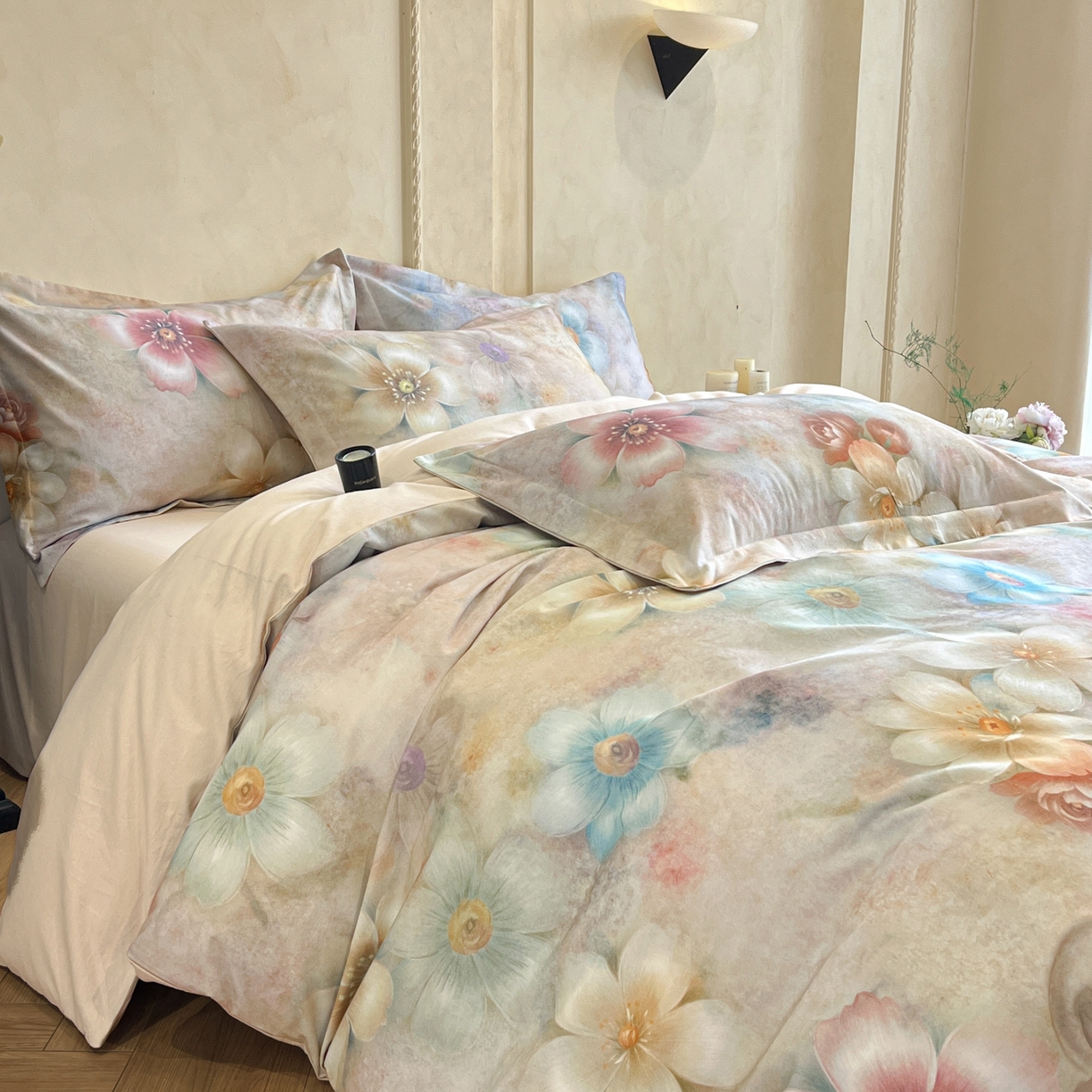 91家纺网 家纺一手货源 找家纺 禾时 2025新款全棉超柔数码印花磨毛四件套（32x21磨毛） 听妍（米）