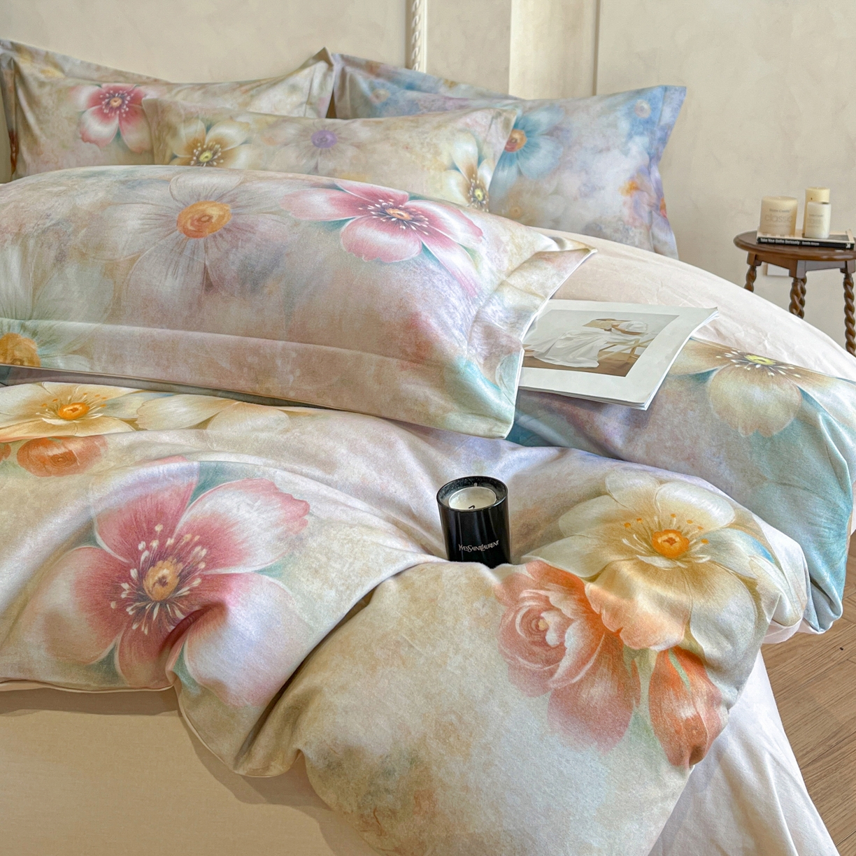 91家纺网 家纺一手货源 找家纺 禾时 2025新款全棉超柔数码印花磨毛四件套（32x21磨毛） 听妍（米）