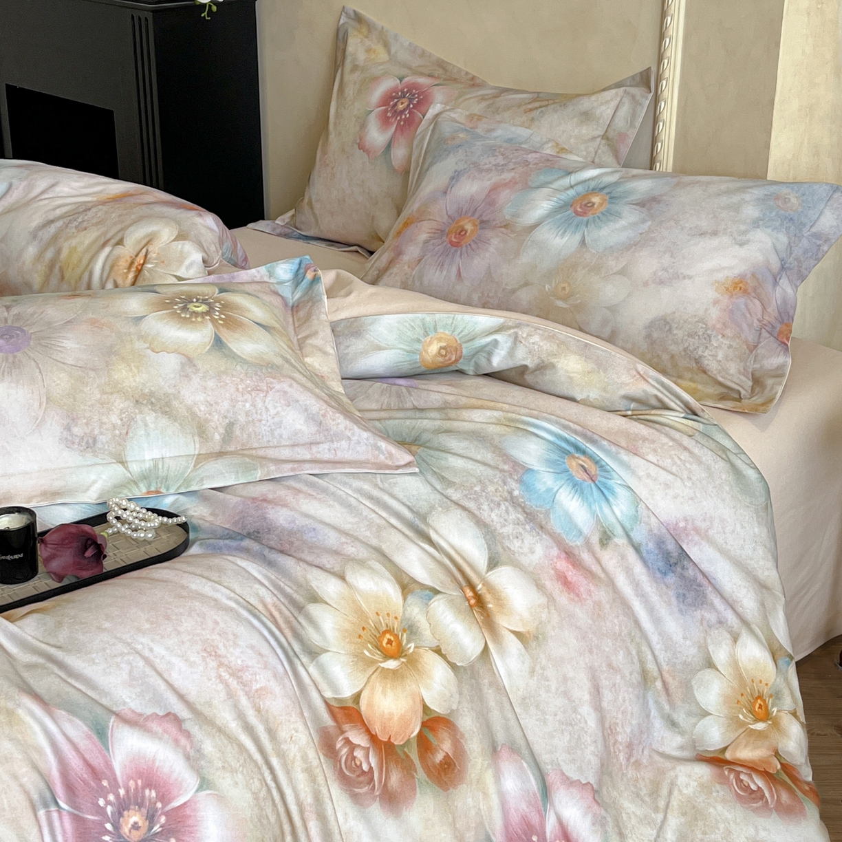 91家纺网 家纺一手货源 找家纺 禾时 2025新款全棉超柔数码印花磨毛四件套（32x21磨毛） 听妍（米）