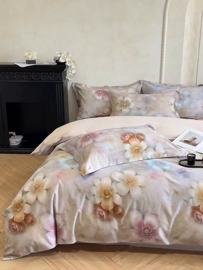 91家纺网 家纺一手货源 找家纺 禾时 2025新款全棉超柔数码印花磨毛四件套（32x21磨毛） 听妍（米）