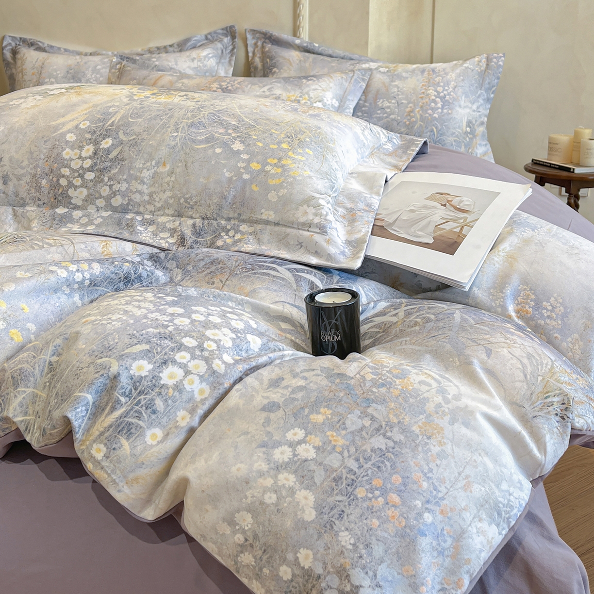 91家纺网 家纺一手货源 找家纺 禾时 2025新款全棉超柔数码印花磨毛四件套（32x21磨毛） 望野集（灰）