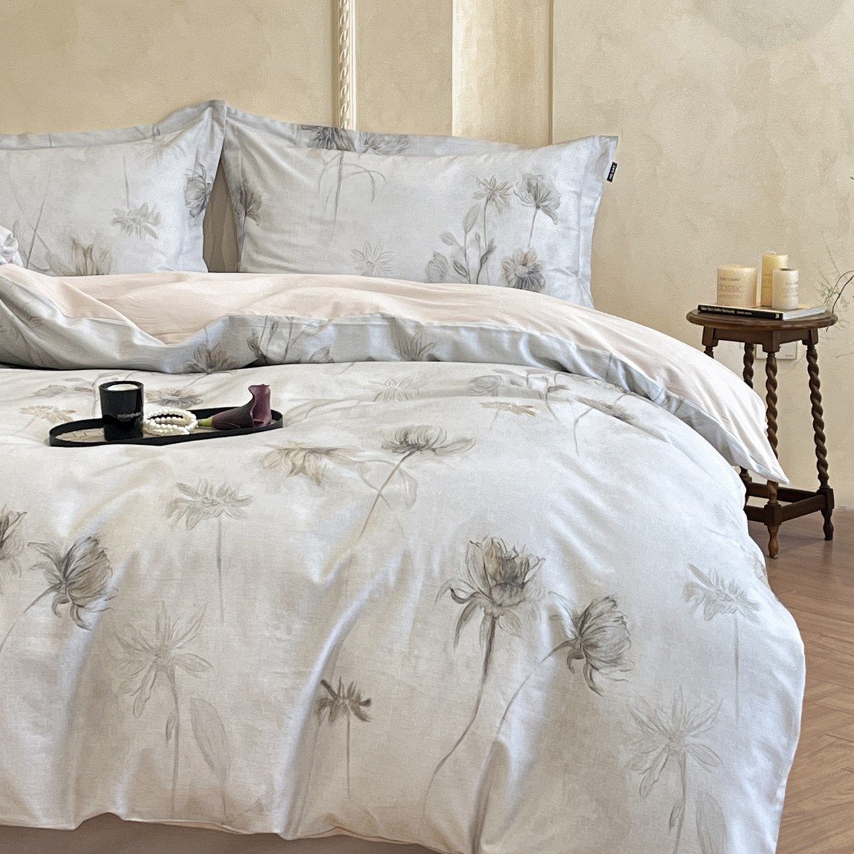 禾时 2025新款全棉超柔数码印花磨毛四件套（32x21磨毛） 媳秋集（灰）