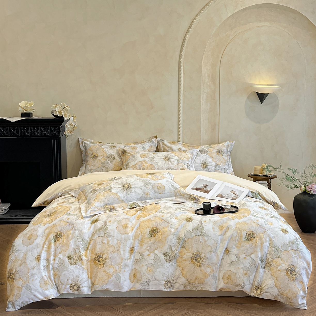 91家纺网 家纺一手货源 找家纺 禾时 2025新款全棉超柔数码印花磨毛四件套（32x21磨毛） 香兰（黄）