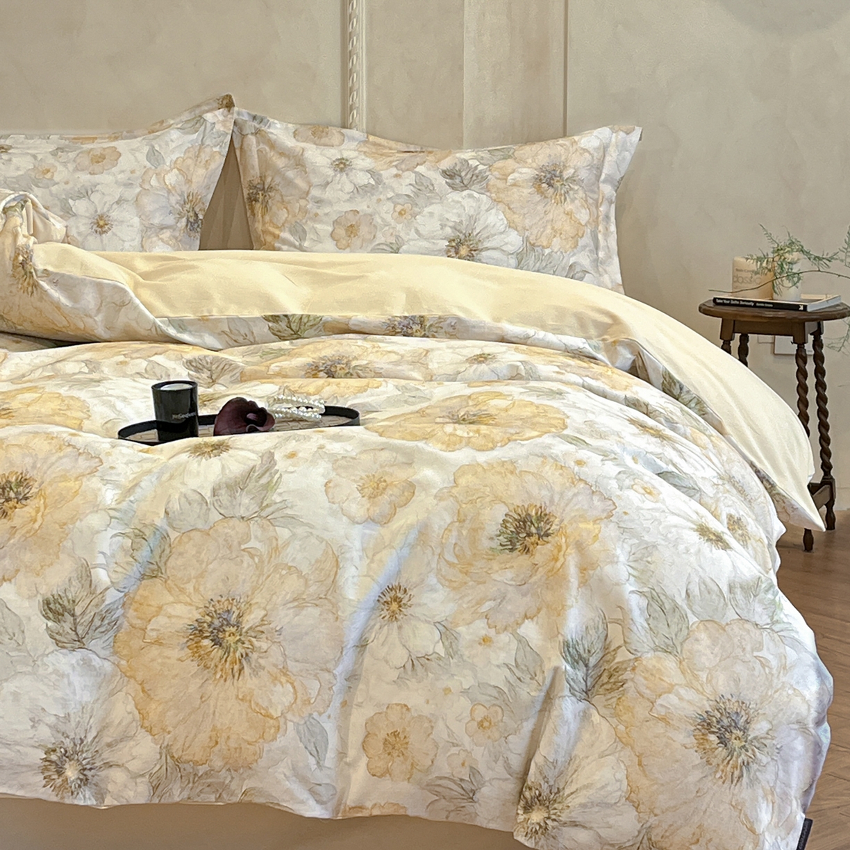 禾时 2025新款全棉超柔数码印花磨毛四件套（32x21磨毛） 香兰（黄）