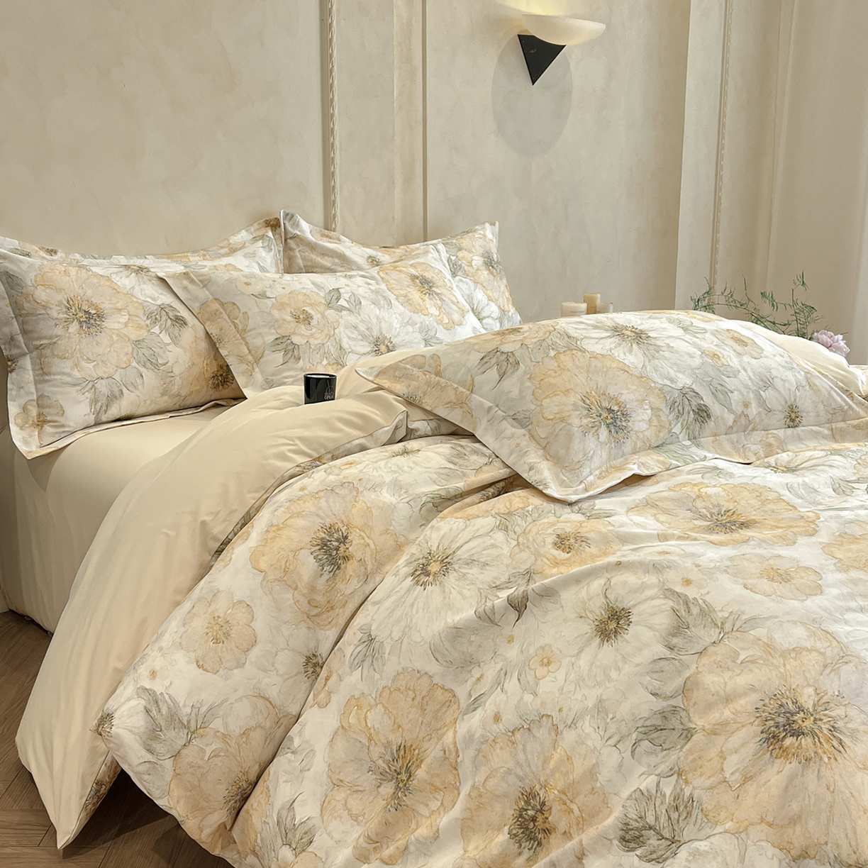 91家纺网 家纺一手货源 找家纺 禾时 2025新款全棉超柔数码印花磨毛四件套（32x21磨毛） 香兰（黄）