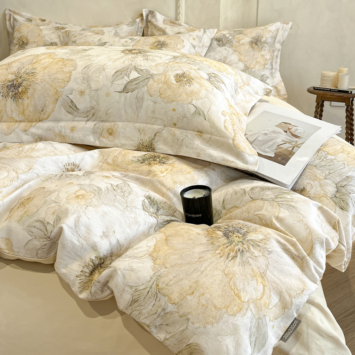 91家纺网 家纺一手货源 找家纺 禾时 2025新款全棉超柔数码印花磨毛四件套（32x21磨毛） 香兰（黄）