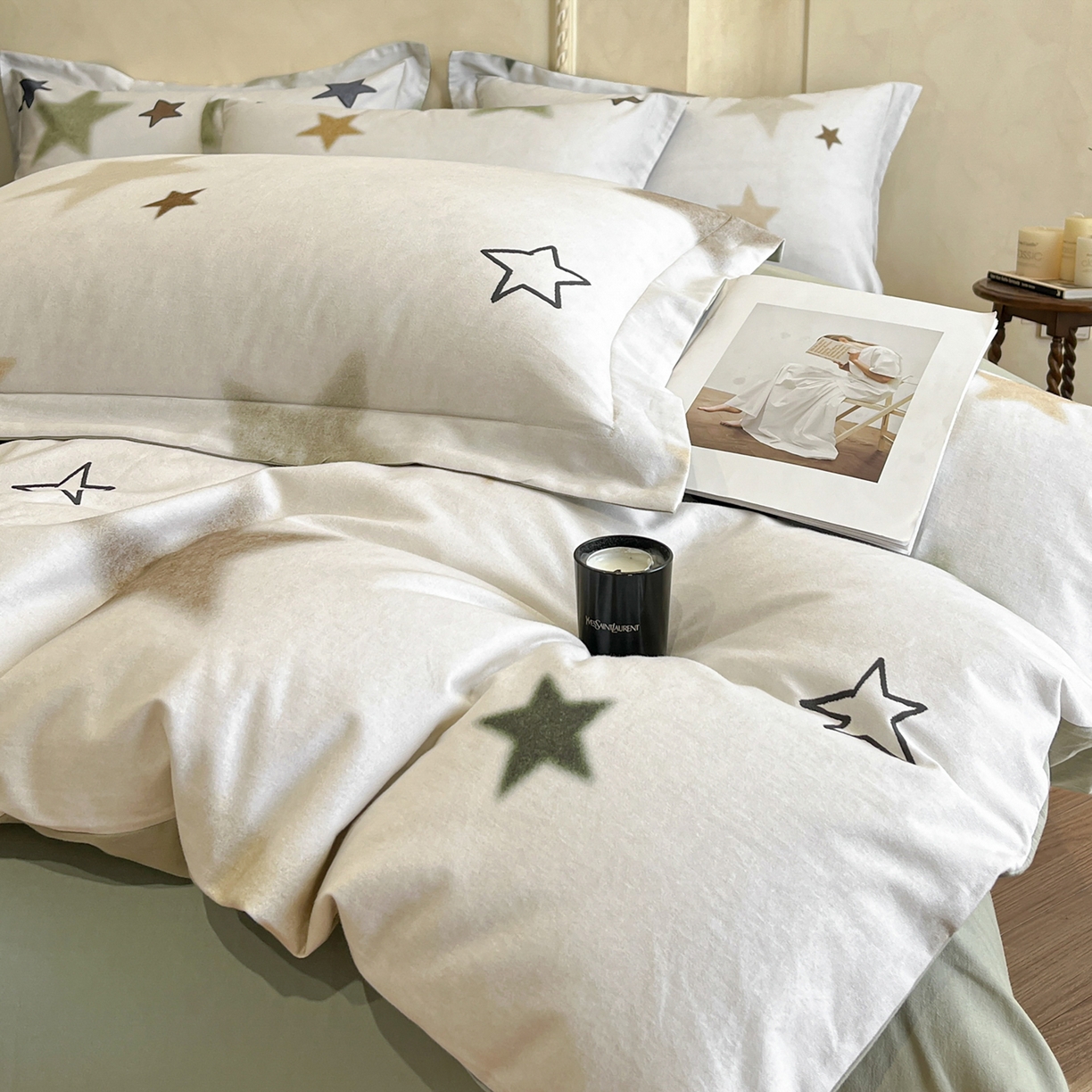 91家纺网 家纺一手货源 找家纺 禾时 2025新款全棉超柔数码印花磨毛四件套（32x21磨毛） 星彩（绿）