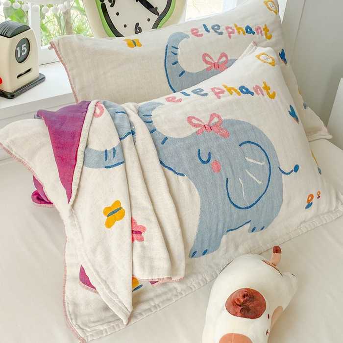 美宜家2025新款全棉水洗纱布枕巾 迪吉象一只