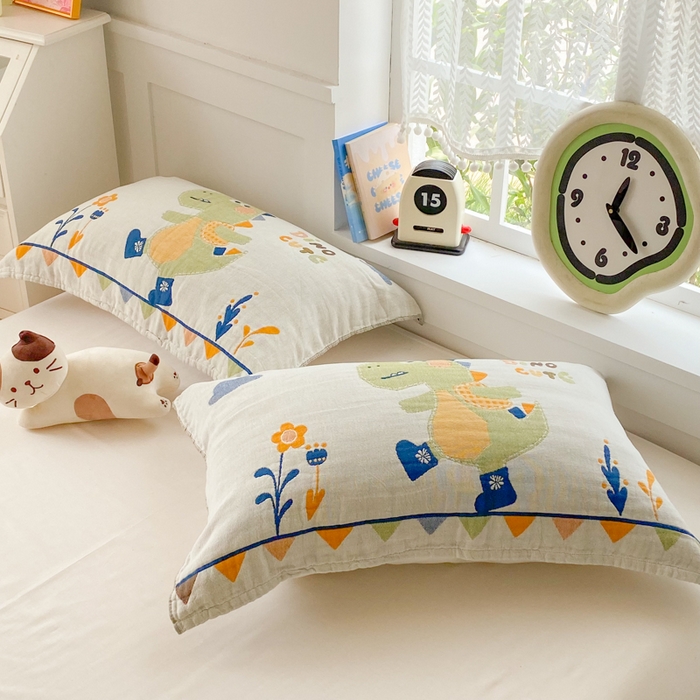 91家纺网 家纺一手货源 找家纺 美宜家2025新款全棉水洗纱布枕巾 快乐呀一只