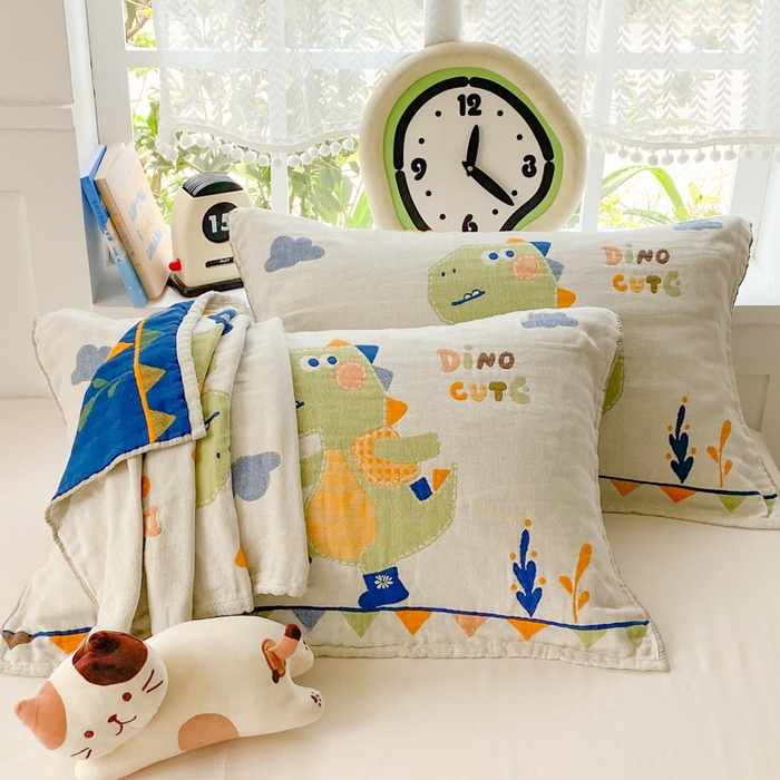 91家纺网 家纺一手货源 找家纺 美宜家2025新款全棉水洗纱布枕巾 快乐呀一只