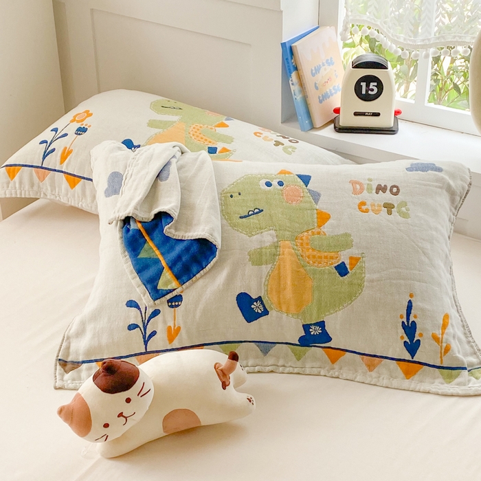 91家纺网 家纺一手货源 找家纺 美宜家2025新款全棉水洗纱布枕巾 快乐呀一只