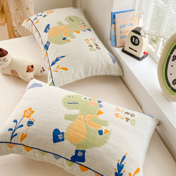 91家纺网 家纺一手货源 找家纺 美宜家2025新款全棉水洗纱布枕巾 快乐呀一只