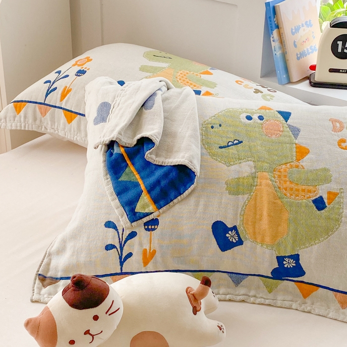 91家纺网 家纺一手货源 找家纺 美宜家2025新款全棉水洗纱布枕巾 快乐呀一只