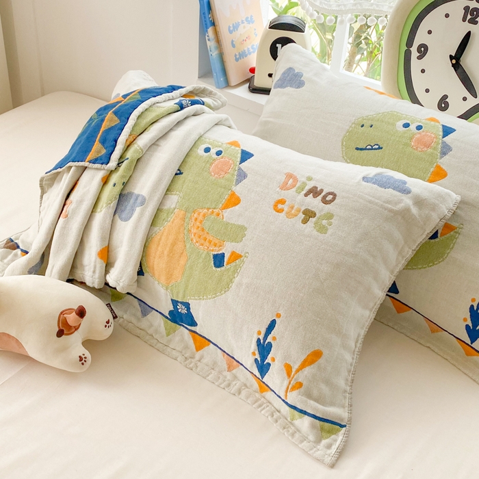 91家纺网 家纺一手货源 找家纺 美宜家2025新款全棉水洗纱布枕巾 快乐呀一只