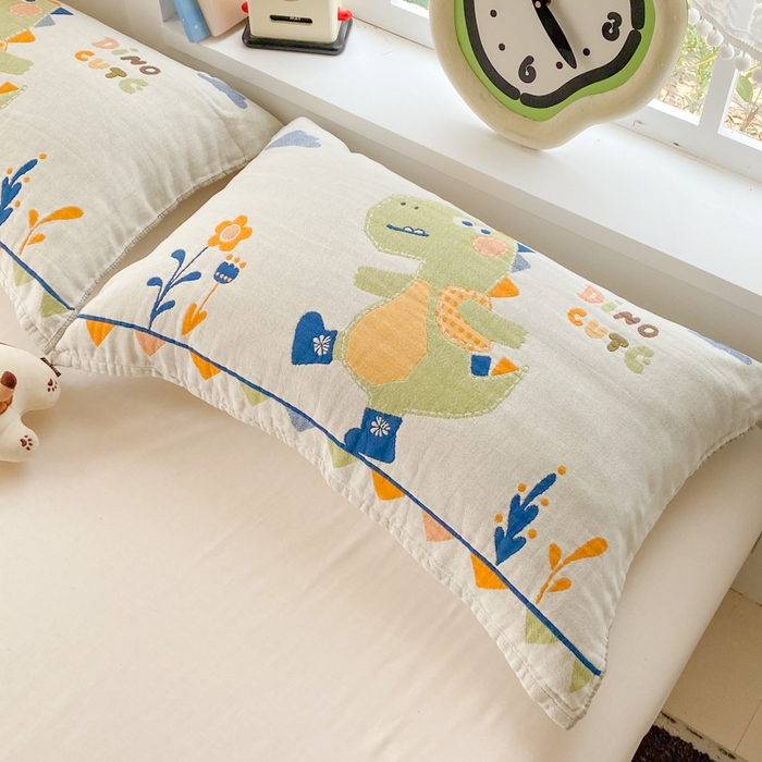 91家纺网 家纺一手货源 找家纺 美宜家2025新款全棉水洗纱布枕巾 快乐呀一对