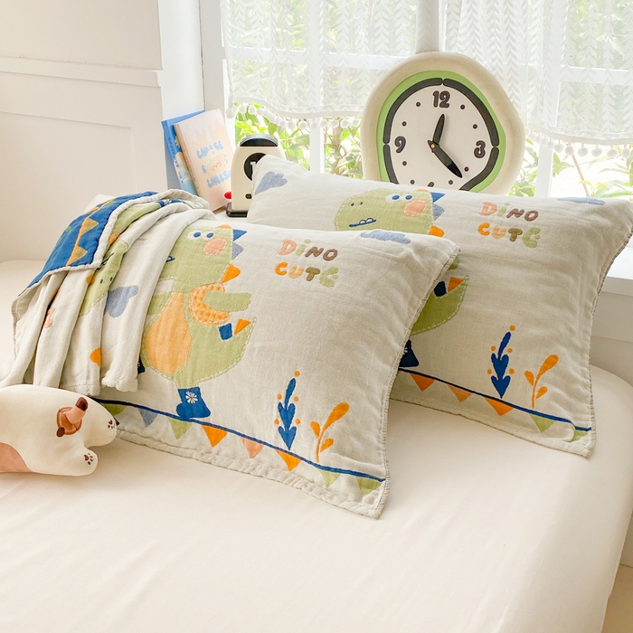 91家纺网 家纺一手货源 找家纺 美宜家2025新款全棉水洗纱布枕巾 快乐呀一对