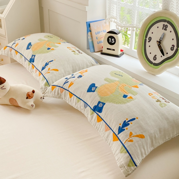 91家纺网 家纺一手货源 找家纺 美宜家2025新款全棉水洗纱布枕巾 快乐呀一对