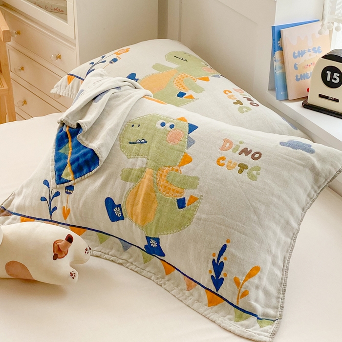 91家纺网 家纺一手货源 找家纺 美宜家2025新款全棉水洗纱布枕巾 快乐呀一对