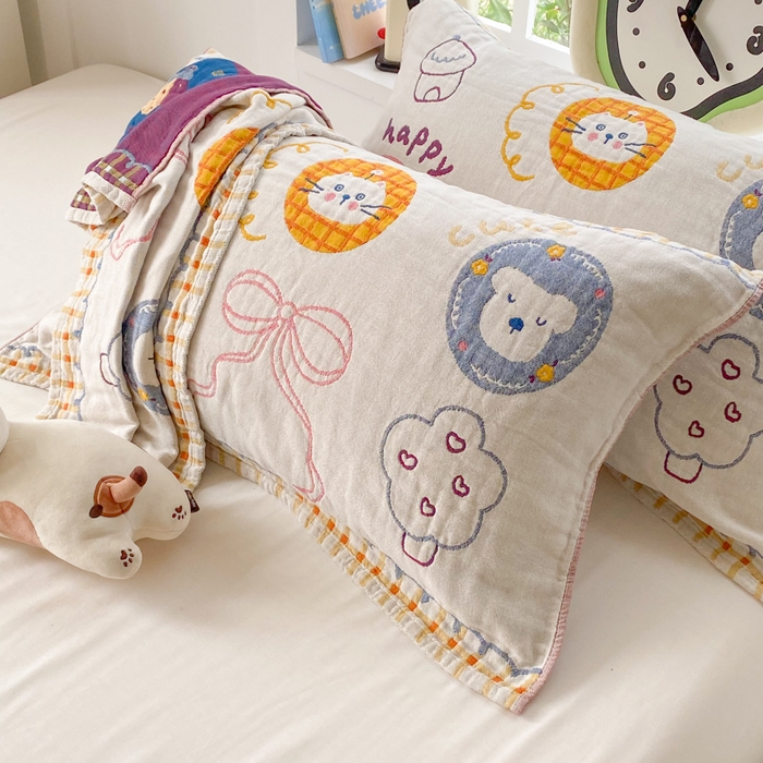 91家纺网 家纺一手货源 找家纺 美宜家2025新款全棉水洗纱布枕巾 梦幻蝶结一只