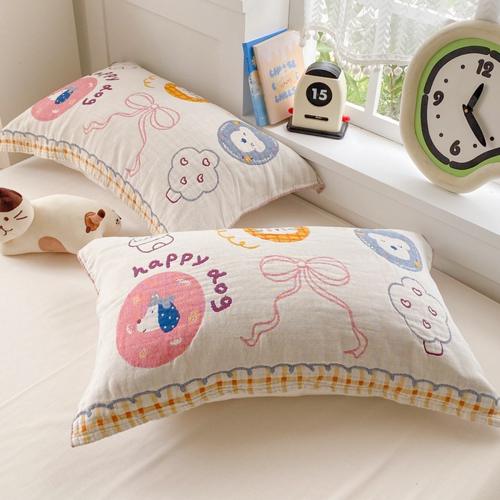 91家纺网 家纺一手货源 找家纺 美宜家2025新款全棉水洗纱布枕巾 梦幻蝶结一只