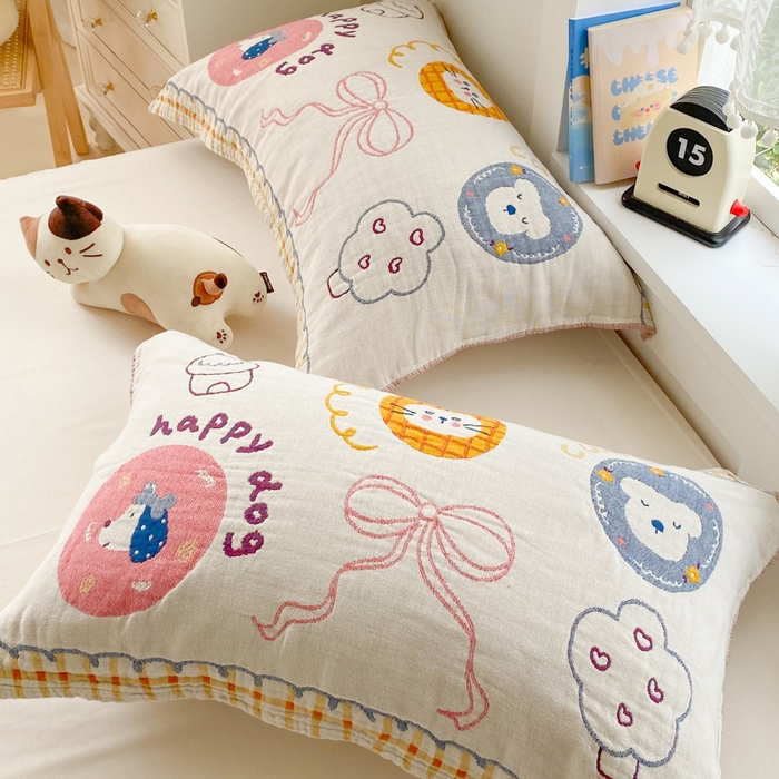 91家纺网 家纺一手货源 找家纺 美宜家2025新款全棉水洗纱布枕巾 梦幻蝶结一只