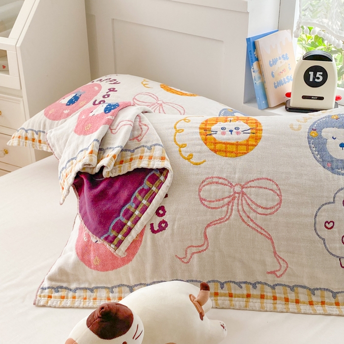 91家纺网 家纺一手货源 找家纺 美宜家2025新款全棉水洗纱布枕巾 梦幻蝶结一对