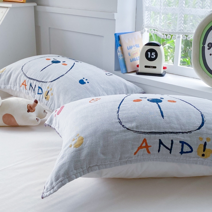 91家纺网 家纺一手货源 找家纺 美宜家2025新款全棉水洗纱布枕巾 胖嘟嘟一只