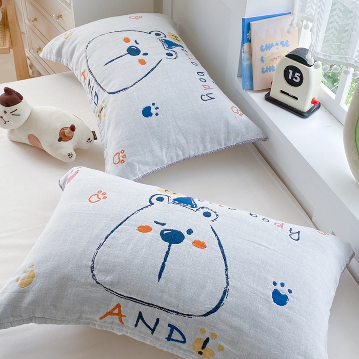 91家纺网 家纺一手货源 找家纺 美宜家2025新款全棉水洗纱布枕巾 胖嘟嘟一只