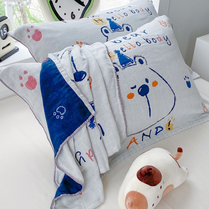 美宜家2025新款全棉水洗纱布枕巾 胖嘟嘟一只