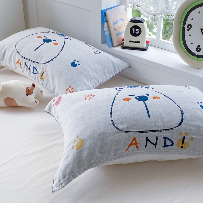 91家纺网 家纺一手货源 找家纺 美宜家2025新款全棉水洗纱布枕巾 胖嘟嘟一只