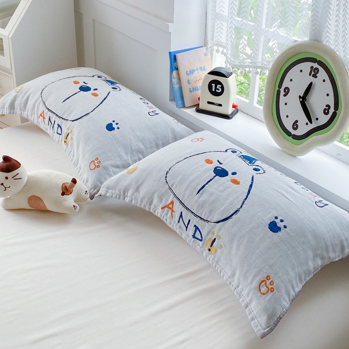 91家纺网 家纺一手货源 找家纺 美宜家2025新款全棉水洗纱布枕巾 胖嘟嘟一只