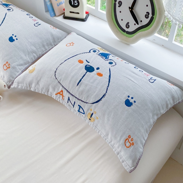 91家纺网 家纺一手货源 找家纺 美宜家2025新款全棉水洗纱布枕巾 胖嘟嘟一对