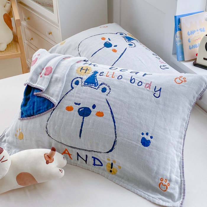 91家纺网 家纺一手货源 找家纺 美宜家2025新款全棉水洗纱布枕巾 胖嘟嘟一对