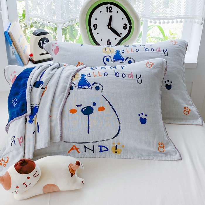 91家纺网 家纺一手货源 找家纺 美宜家2025新款全棉水洗纱布枕巾 胖嘟嘟一对