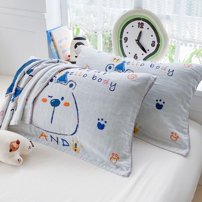 91家纺网 家纺一手货源 找家纺 美宜家2025新款全棉水洗纱布枕巾 胖嘟嘟一对