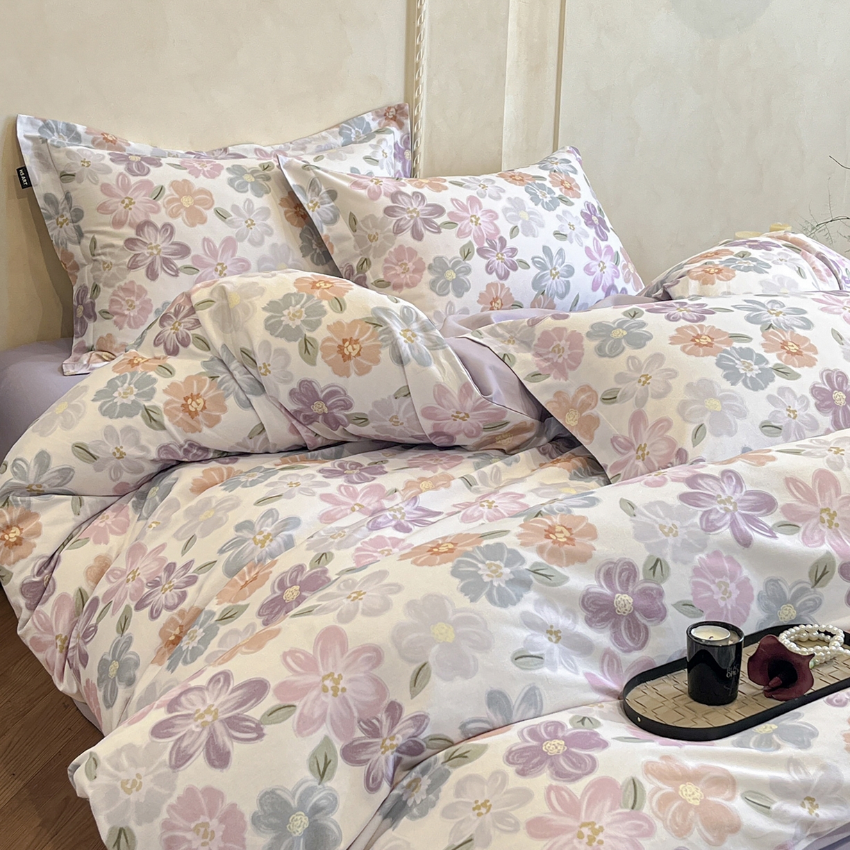 91家纺网 家纺一手货源 找家纺 禾时 2025新款全棉超柔数码印花磨毛四件套（32x21磨毛） 忆甜（米紫）