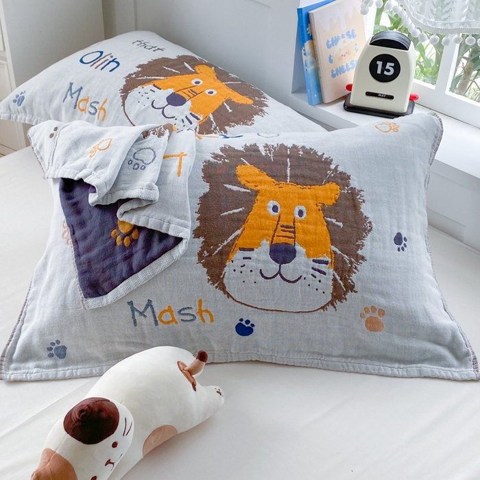 91家纺网 家纺一手货源 找家纺 美宜家2025新款全棉水洗纱布枕巾 狮狮如意一只