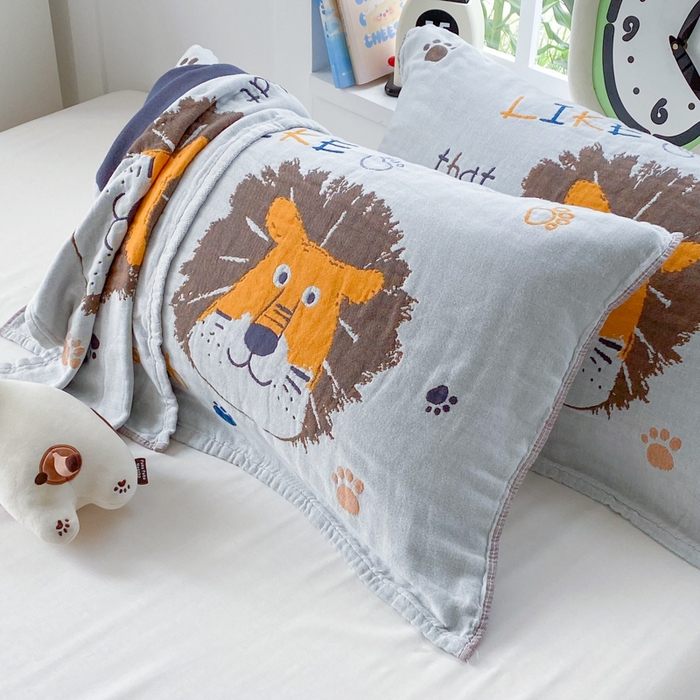 91家纺网 家纺一手货源 找家纺 美宜家2025新款全棉水洗纱布枕巾 狮狮如意一只