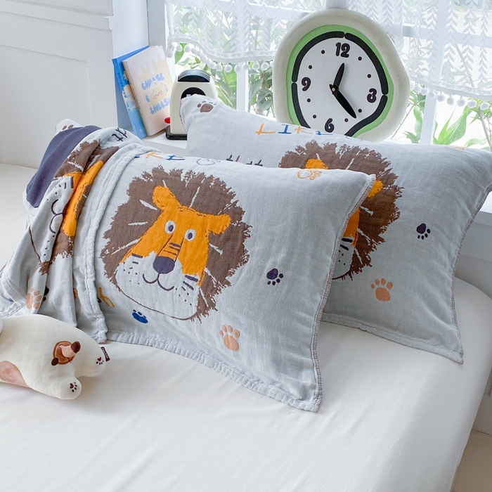 91家纺网 家纺一手货源 找家纺 美宜家2025新款全棉水洗纱布枕巾 狮狮如意一只