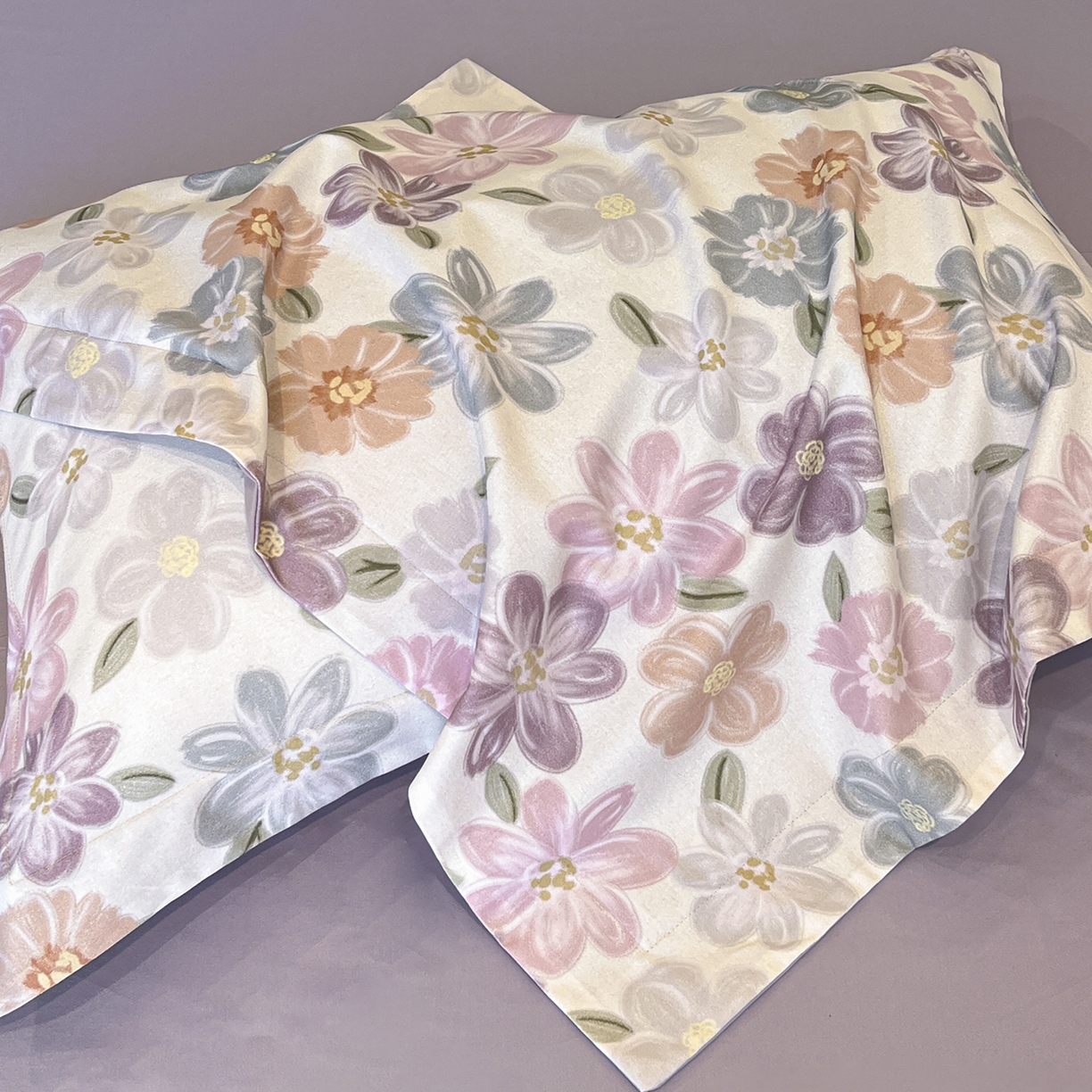 91家纺网 家纺一手货源 找家纺 禾时 2025新款全棉超柔数码印花磨毛四件套（32x21磨毛） 忆甜（米紫）