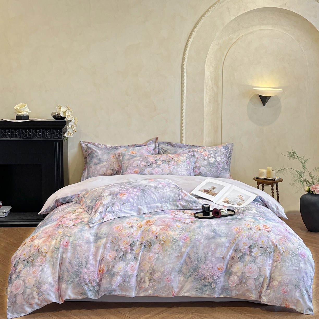 91家纺网 家纺一手货源 找家纺 禾时 2025新款全棉超柔数码印花磨毛四件套（32x21磨毛） 制岛之息（紫）