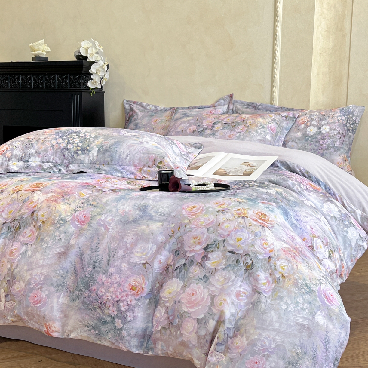 91家纺网 家纺一手货源 找家纺 禾时 2025新款全棉超柔数码印花磨毛四件套（32x21磨毛） 制岛之息（紫）