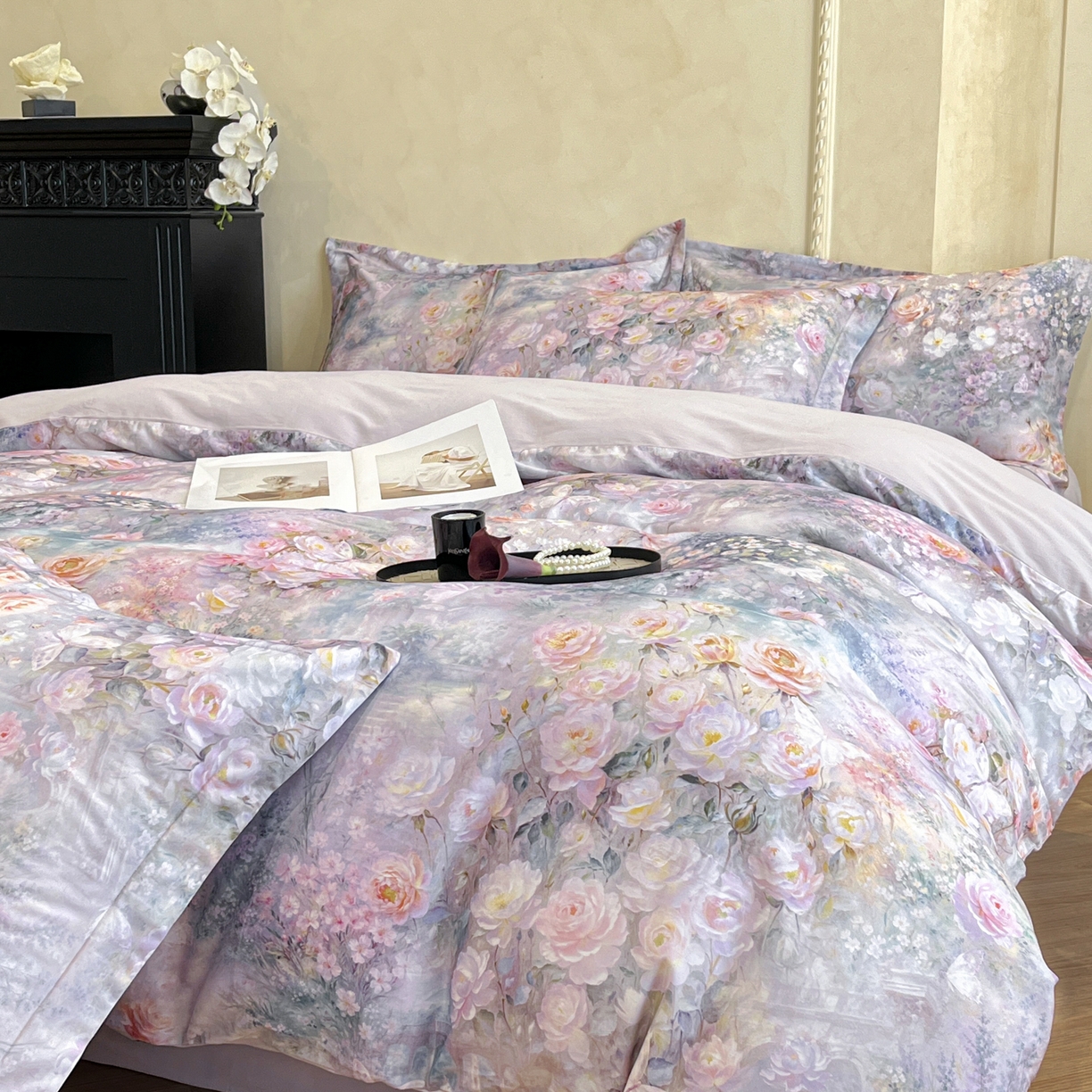 91家纺网 家纺一手货源 找家纺 禾时 2025新款全棉超柔数码印花磨毛四件套（32x21磨毛） 制岛之息（紫）