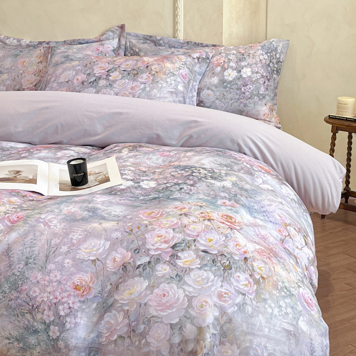 91家纺网 家纺一手货源 找家纺 禾时 2025新款全棉超柔数码印花磨毛四件套（32x21磨毛） 制岛之息（紫）