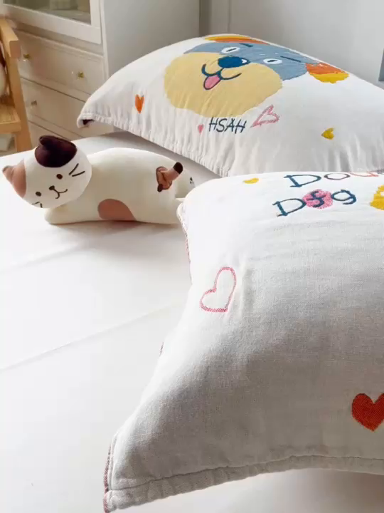 91家纺网 家纺一手货源 找家纺 美宜家2025新款全棉水洗纱布枕巾 旺旺一只