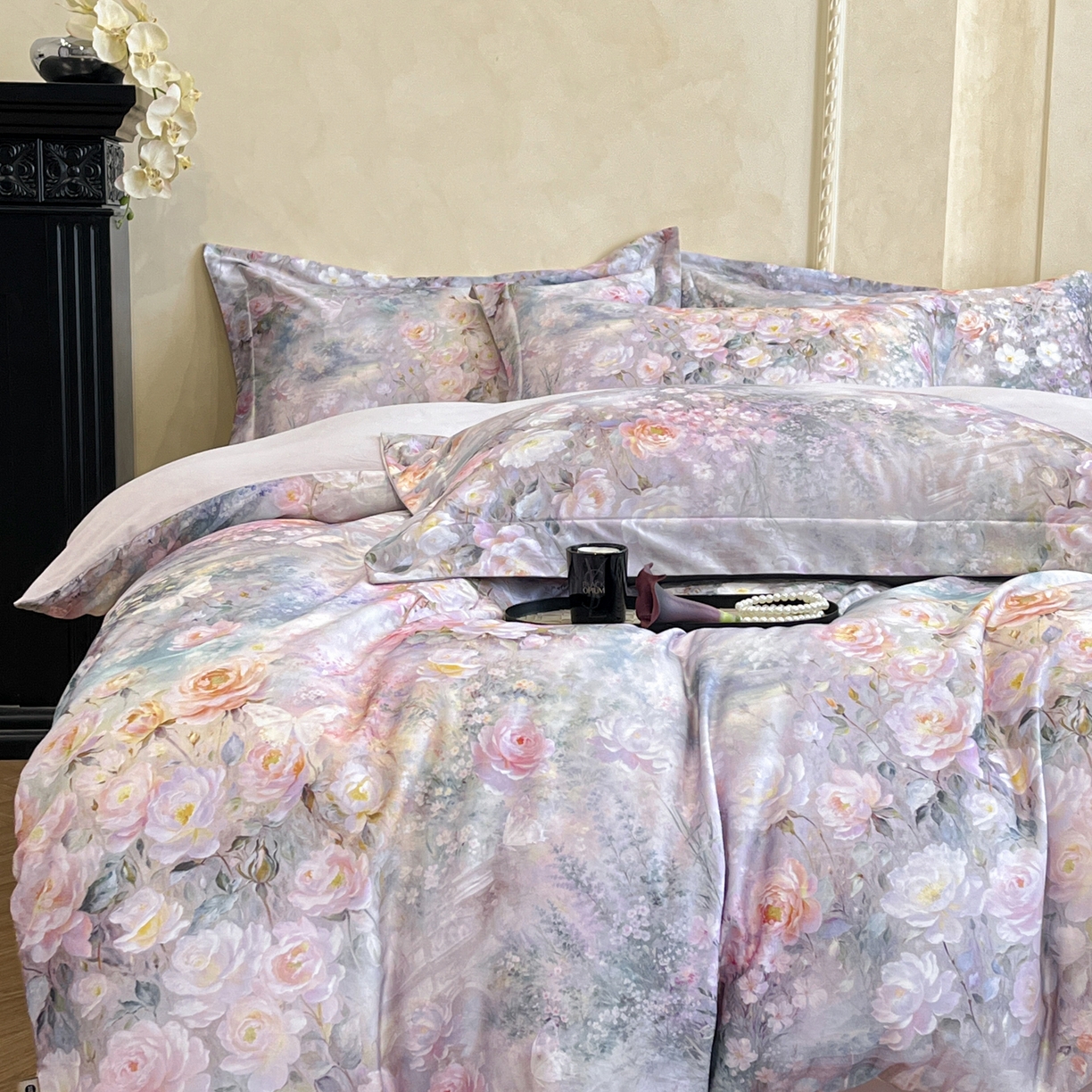 91家纺网 家纺一手货源 找家纺 禾时 2025新款全棉超柔数码印花磨毛四件套（32x21磨毛） 制岛之息（紫）